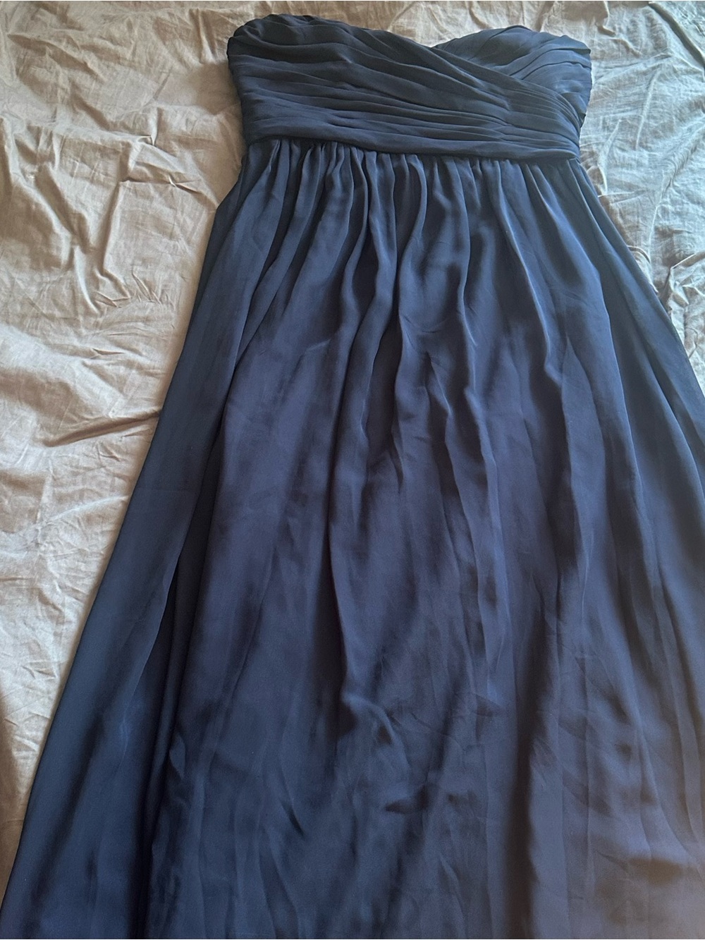 Monique Lhuillier Strapless Midnight Blue Chiffon Gown US12 - Picture 3 of 6